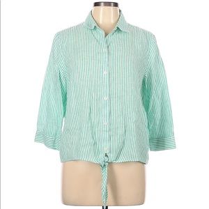 Chico’s striped green/white linen blouse